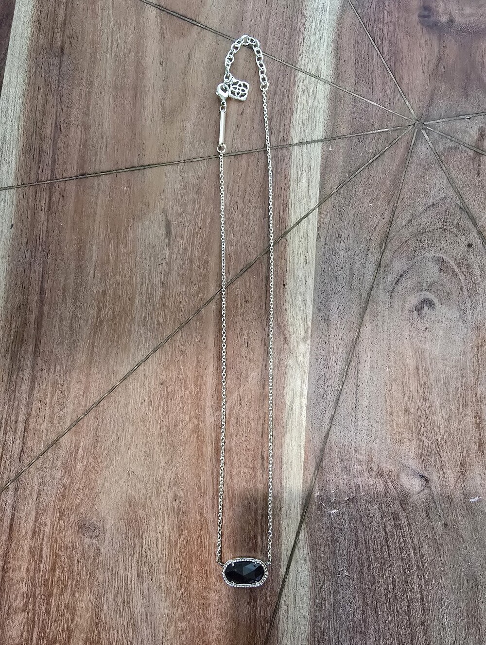 Kendra Scott Elisa Necklace Black Faceted Glass Pendant Goldtone Chain